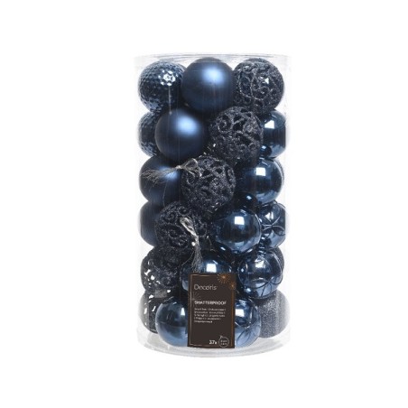Set de boules de Noël Decoris tube Ø 6 cm a 37 pièces design assorti bleu nuit