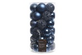 Set de boules de Noël Decoris tube Ø 6 cm a 37 pièces design assorti bleu nuit