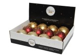 Decoris Kerstballen kunststof Ø8cm doos a 12 stuks mat finish in pearl licht goud en ossenbloed