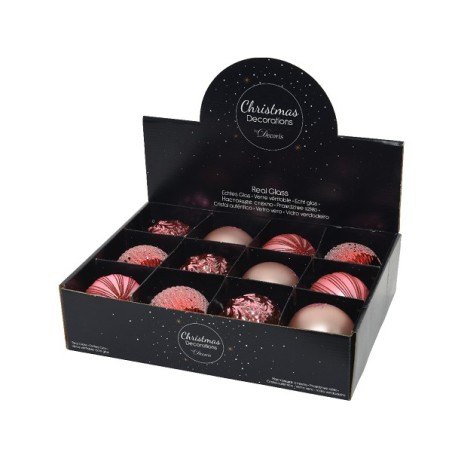 Decoris Kerstballen glas Ø8cm doos a 12 stuks roze