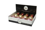 Boules de Noël Decoris plastique Ø8cm boîte de 12 pièces finition mat caramel, séquoia et rose