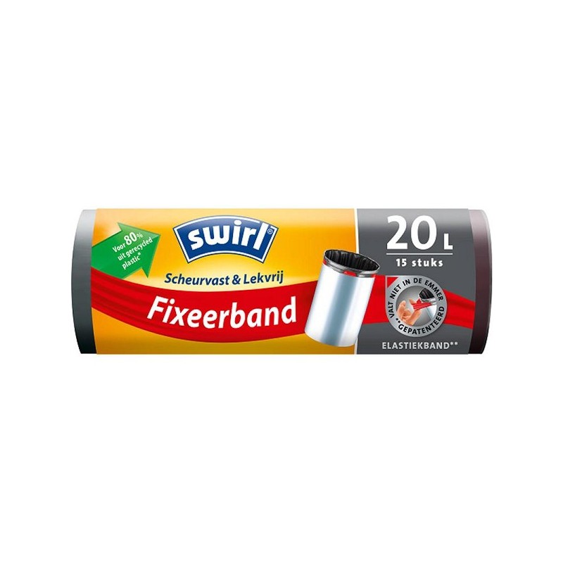 Swirl Pedaalemmerzak met elastische fixeerband 20 liter rol a 10 zakken 480x515mm voor 80% uit gerecycled plastic