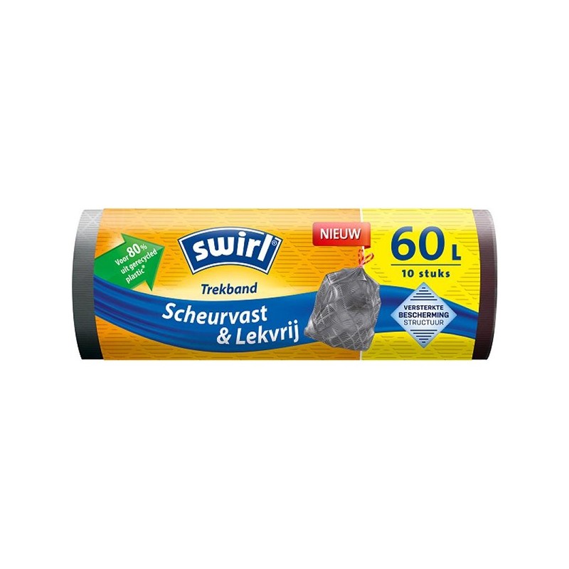 Swirl Pedaalemmerzak met trekband 60 liter rol a 10 zakken 680x730mm voor 80% uit gerecycled plastic Swirl Pedaalemmerzak met trekband 60 liter rol a 10 zakken 680x730mm voor 80% uit gerecycled plastic