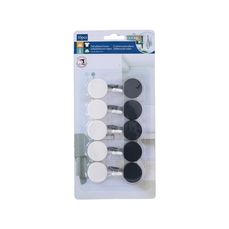 Haken zelfklevend kunststof 10 stuks op kaart 5x2,5cm