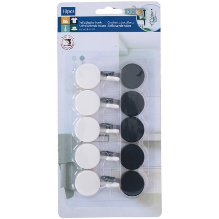 Haken zelfklevend kunststof 10 stuks op kaart 5x2,5cm