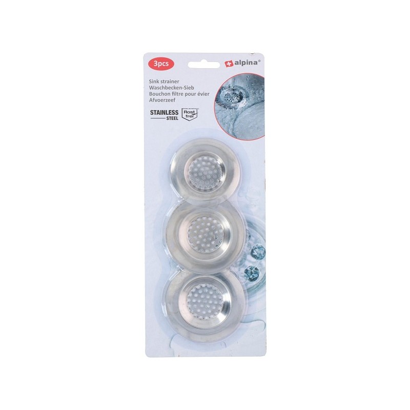 Alpina Gootsteenzeefset RVS 3-delig op kaart (2xØ8/1xØ7cm)