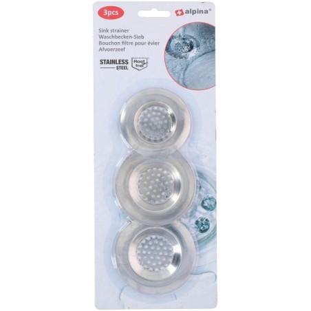 Alpina Gootsteenzeefset RVS 3-delig op kaart (2xØ8/1xØ7cm)