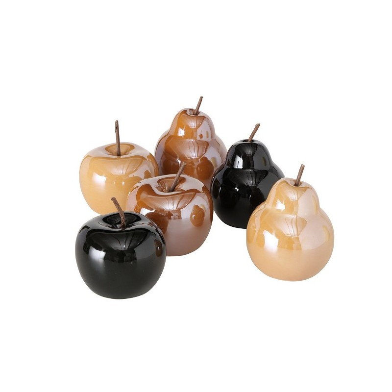 Boltze Home Objet déco Perly pomme ou poire en céramique- H14cm- disponible en marron, noir ou jaune foncé