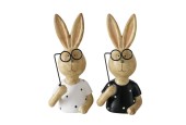 Boltze Home Beeld Billow konijn hout met bril zwart/wit H15cm- verkrijgbaar in zwart of wit