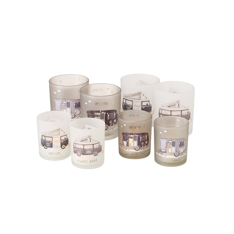 Boltze Home Theelichthouder glas Vanlife-2 delige set groot en klein