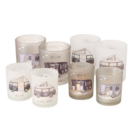 Boltze Home Photophore en verre Vanlife-ensemble de 2 pièces grand et petit