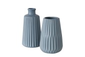 Boltze Home Vase Esko en porcelaine nervurée H18cm Dia 9cm Bleu clair en 2 versions différentes