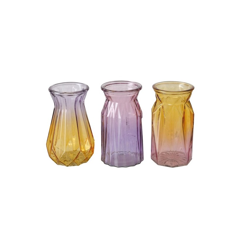 Boltze Home Vase Shady verre 2 couleurs lilas/orange H15cm Dia9cm