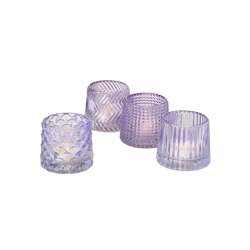 Boltze Home Photophore en verre Sabena Lila disponible en 4 imprimés différents.