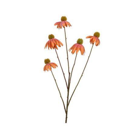 Decoris Bleuet polyester L18-W9-H92cm en duo coloris pêche/rose - tige avec 5 fleurs