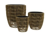 Decoris Kate pot de fleurs en osier lot de 3 pièces -dia38-H42cm- extérieur- coloris marron