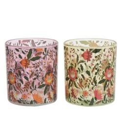 Decoris Theelichthouder glas met bloemendessin  dia8-H9cm