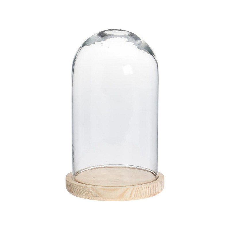 Verre cloche avec socle en bois 17x17x31cm