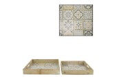 Dijk Natural Collections Plateau en bois avec impression de carreaux portugais 2 parties 27x27x4cm