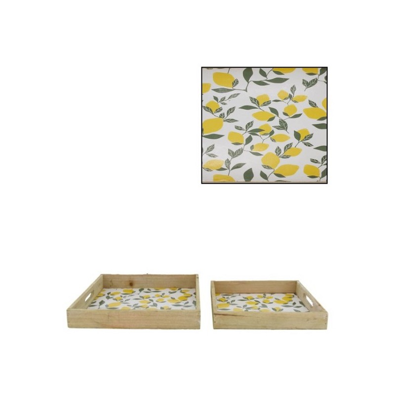 Dijk Natural Collections Tray set hout met print citroenen 2-delig 27x27x4cm