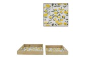 Dijk Natural Collections Tray set hout met print citroenen 2-delig 27x27x4cm