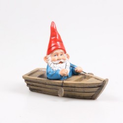 Gnome brillant en bateau à rames (flottant) l 20cm