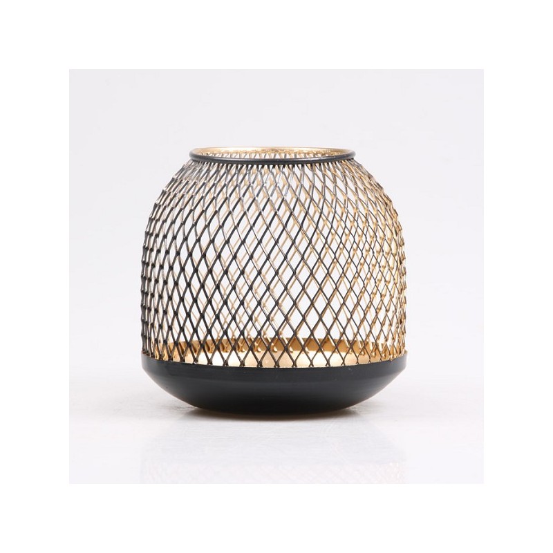 Lanterne Elvissa maille noir/or 15x15x15cm