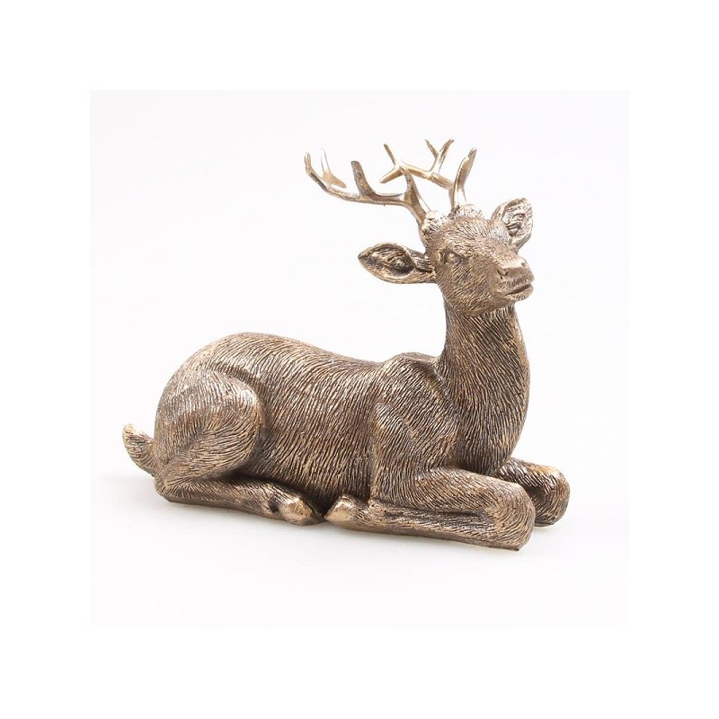 Beeld hert liggend goud 15x10x15cm