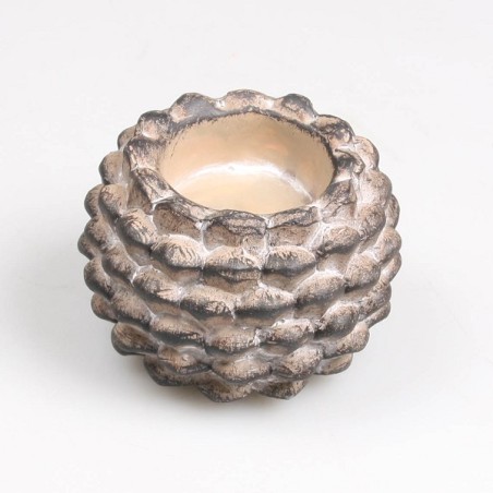 Bougeoir gland ou pomme de pin 9x9x7,5cm marron/gris