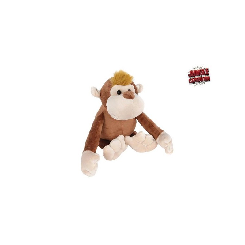 Peluche singe expédition jungle marron avec velcro 20cm