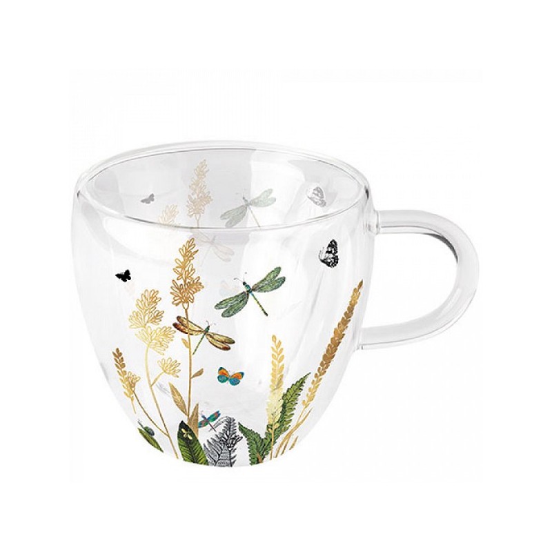 Ambiente Verre à double paroi Fleurs ornementales blanc Ø10xh9,5cm 0,2L