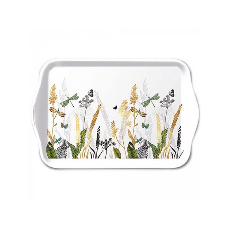 Ambiente Tray Melamine Ornamental Flowers White 13x21cm