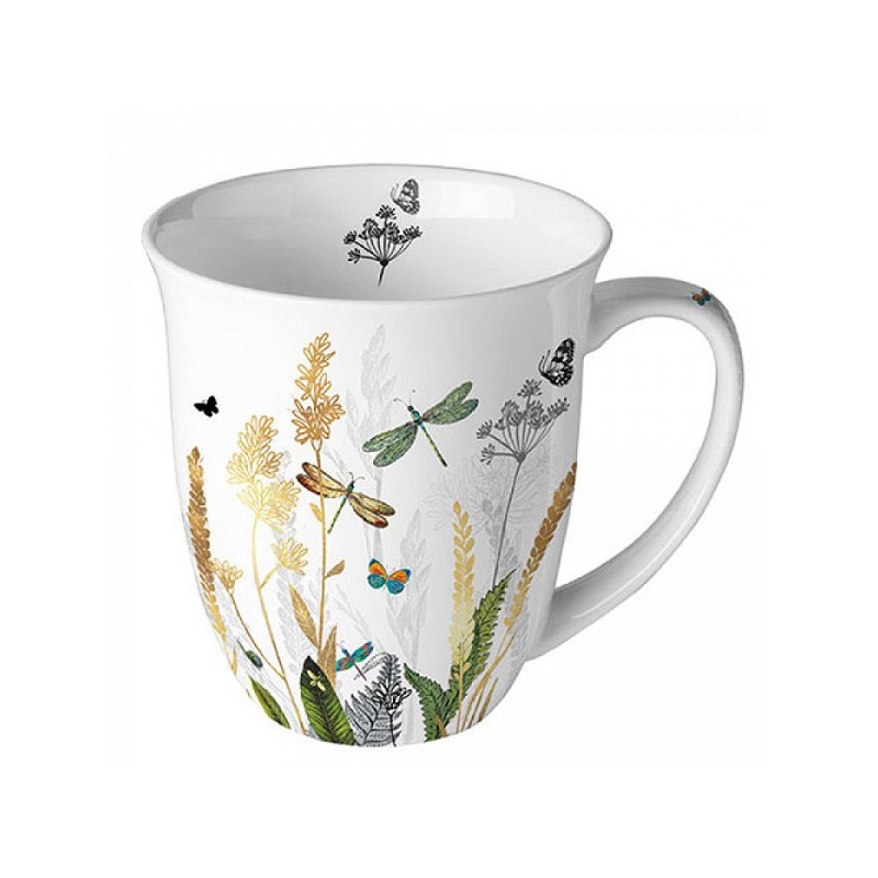 Ambiente Mug Fleurs Ornementales Blanc 0,4L Porcelaine Fine