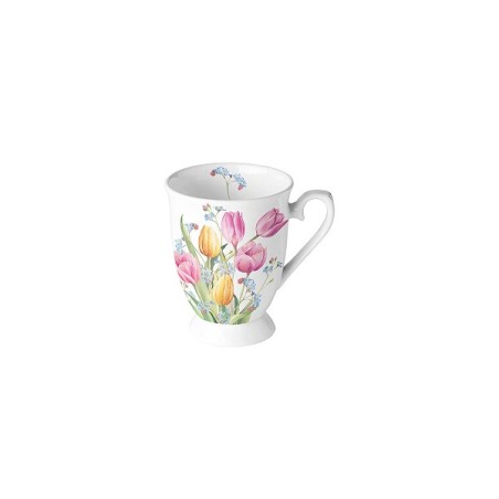 Mug Ambiente Bouquet de Tulipes 0,25L Porcelaine Fine Ø 7,5 - h 10 cm