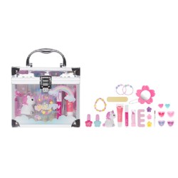 Make-up koffer Unicorn met aluminium frame en doorzichtige acryl panelen met print 18x13x16,5cm