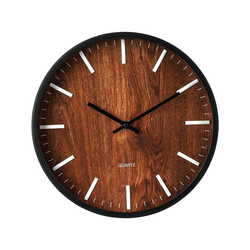 Horloge murale en plastique 30cm aspect bois