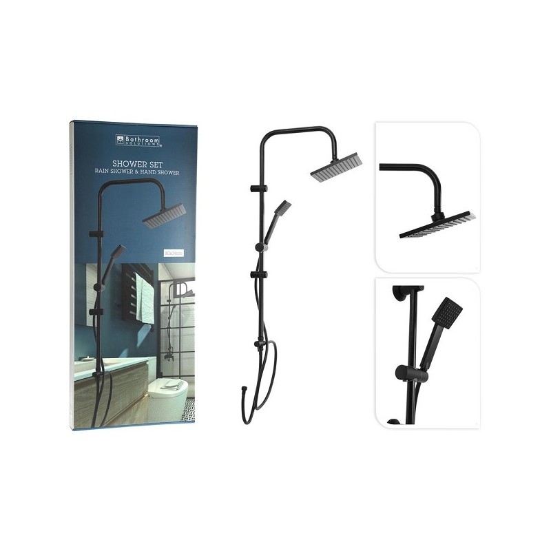 Set de douche avec douche à effet pluie noir mat