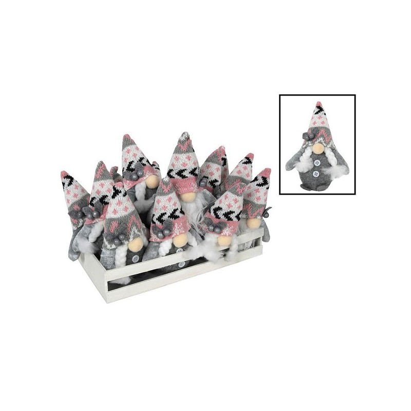 Kerst kabouter gnoom 11x5x15cm roze/grijs