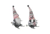 Nain de Noël sur skis, rose/gris 19x15x33cm