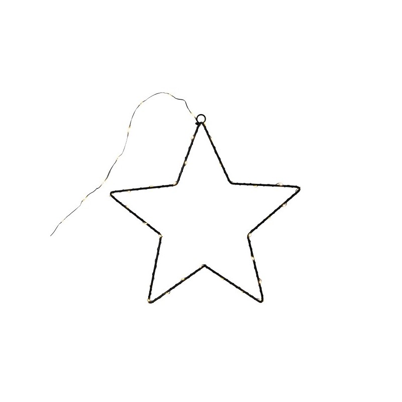 Ster metaal zwart 40cm 50lamps warmLED ip44 b/o met timer 3xAA met verlichte ophangkabel