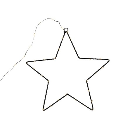 Ster metaal zwart 40cm 50lamps warmLED ip44 b/o met timer 3xAA met verlichte ophangkabel