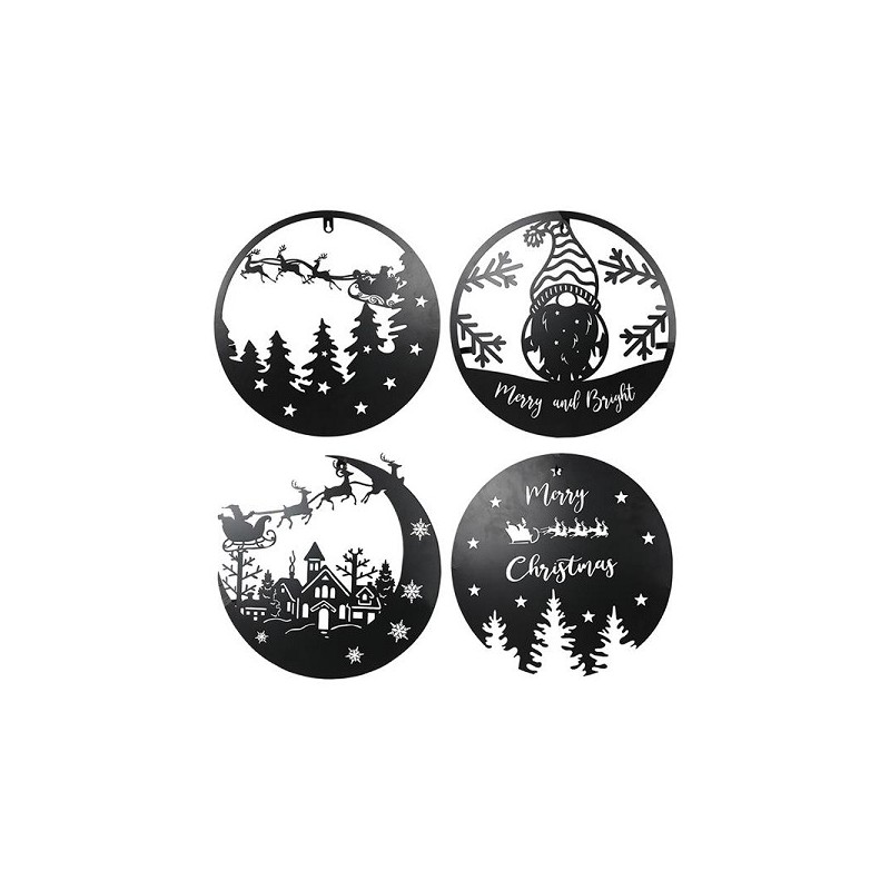 Kerst wanddecoratie metaal met LED Ø35cm zwart