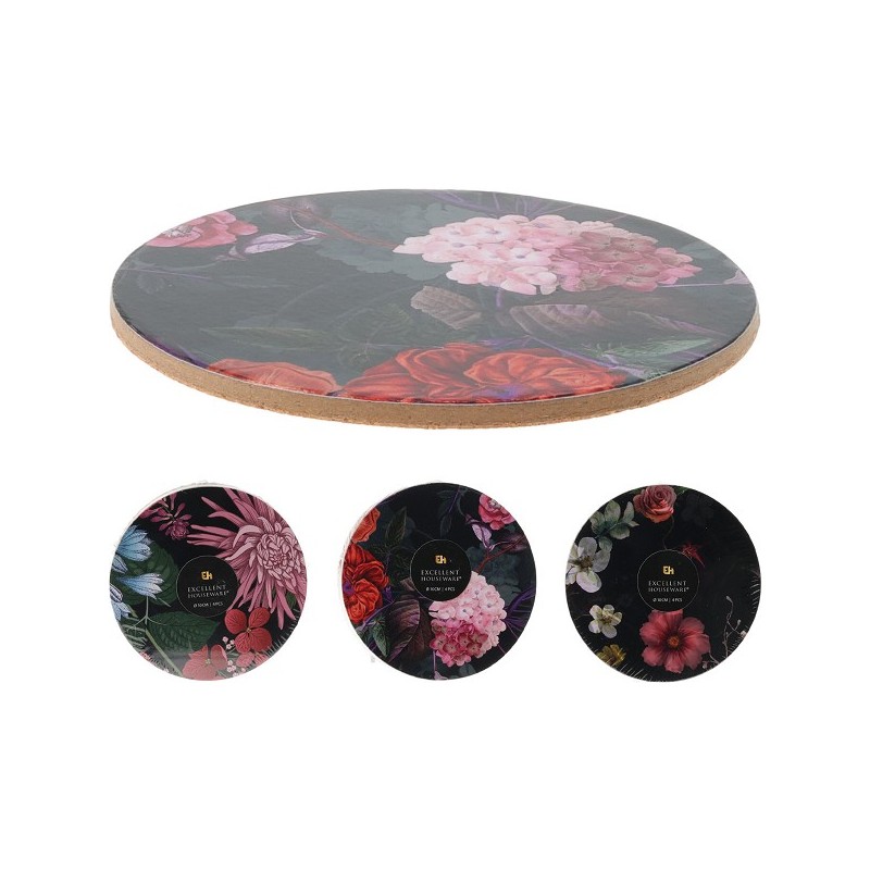 Set de dessous de verre en liège avec image de fleurs 4 pièces