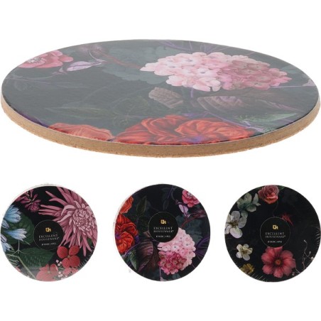 Set de dessous de verre en liège avec image de fleurs 4 pièces