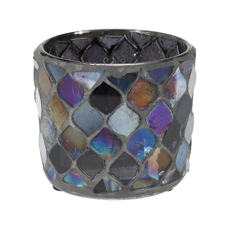 Theelichthouder Ø7x6cm glas mozaiek