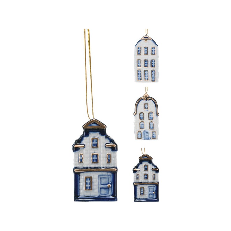 Hangdeco huisje delfts blauw porselein 6cm