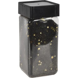 Deco zand in potje 550ml zwart met goudkleurige sterretjes