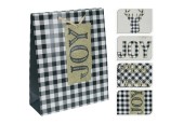 Sac cadeau Noël noir et blanc 18x23cm