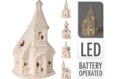 Église en porcelaine avec éclairage LED 11cm blanc