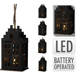 Huisje met LED warmwit 10cm zwart